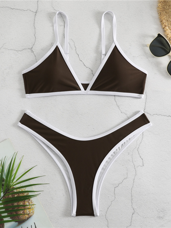 Delaney Women's Solid Color Bikini Sexy Sports Contrast Color Two-Piece Bikini