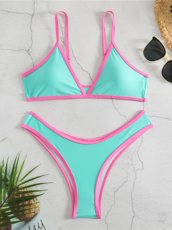 Delaney Women's Solid Color Bikini Sexy Sports Contrast Color Two-Piece Bikini