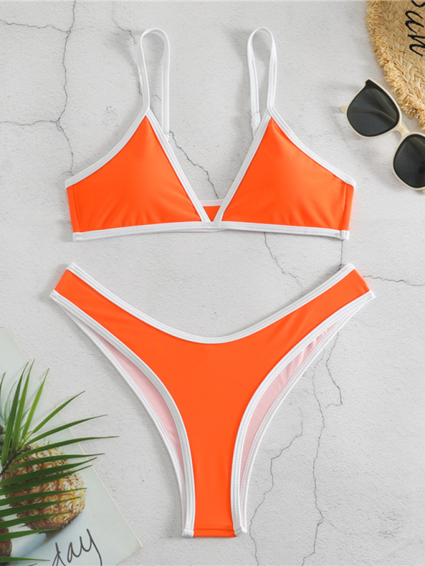 Delaney Women's Solid Color Bikini Sexy Sports Contrast Color Two-Piece Bikini