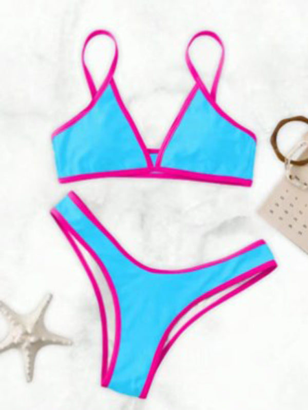 Delaney Women's Solid Color Bikini Sexy Sports Contrast Color Two-Piece Bikini