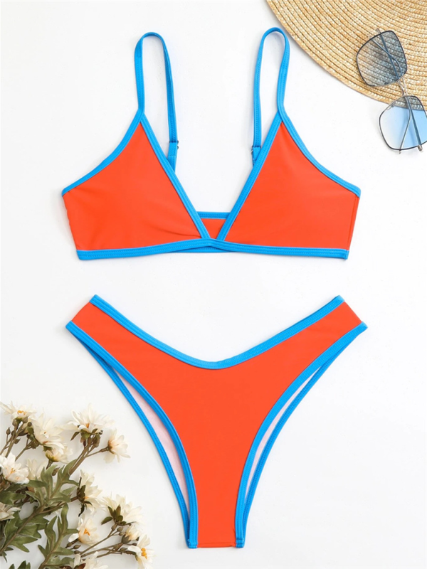Delaney Women's Solid Color Bikini Sexy Sports Contrast Color Two-Piece Bikini