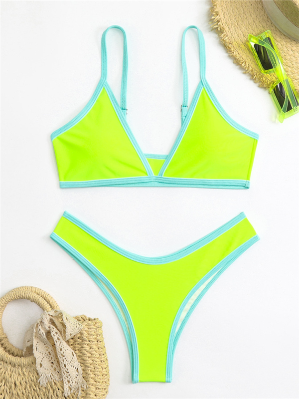 Delaney Women's Solid Color Bikini Sexy Sports Contrast Color Two-Piece Bikini