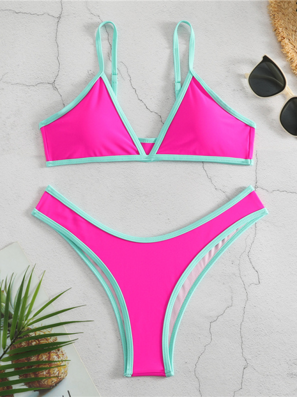 Delaney Women's Solid Color Bikini Sexy Sports Contrast Color Two-Piece Bikini