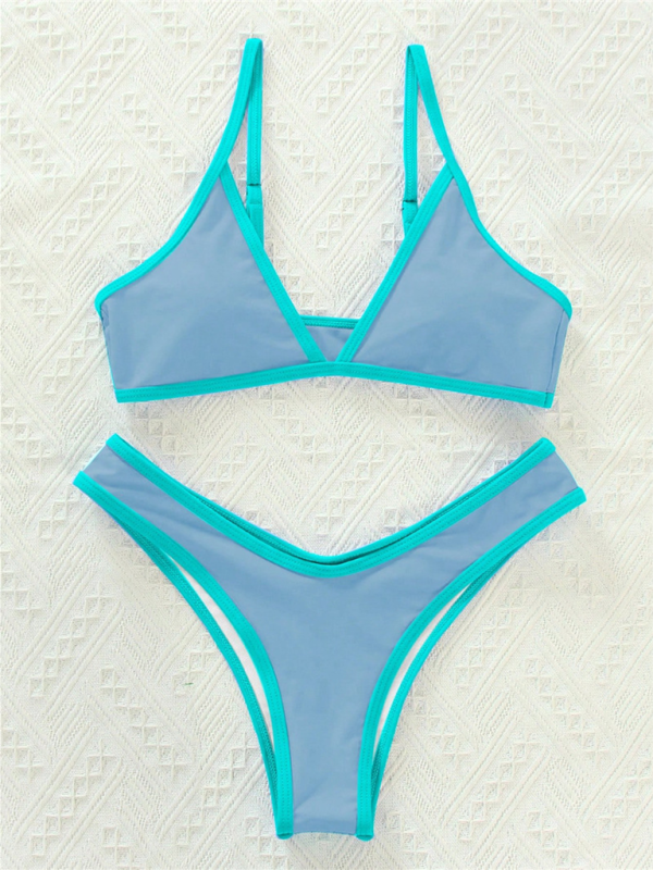 Delaney Women's Solid Color Bikini Sexy Sports Contrast Color Two-Piece Bikini