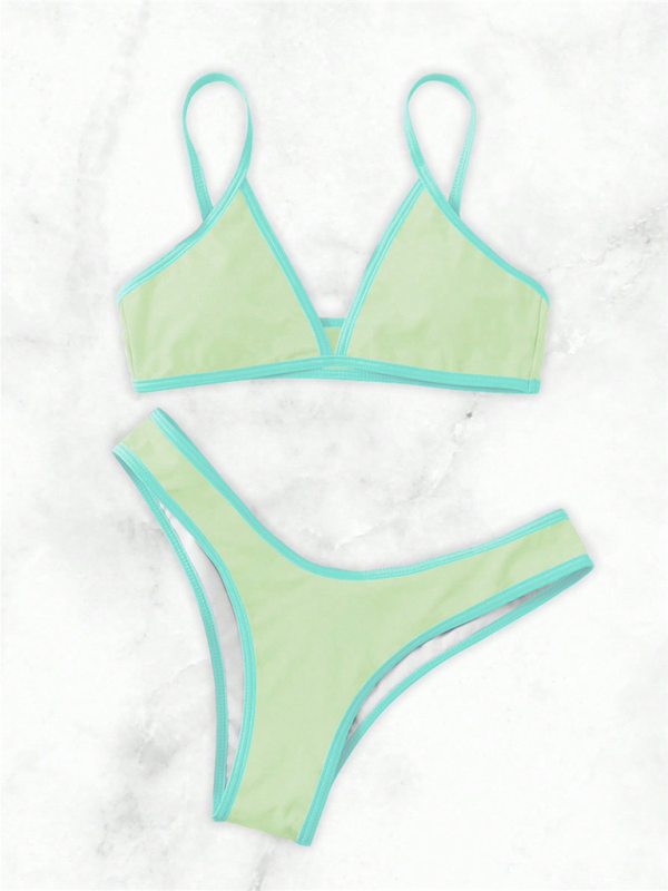 Delaney Women's Solid Color Bikini Sexy Sports Contrast Color Two-Piece Bikini