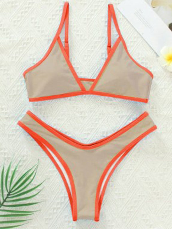 Delaney Women's Solid Color Bikini Sexy Sports Contrast Color Two-Piece Bikini