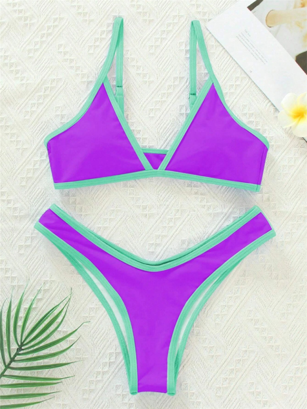 Delaney Women's Solid Color Bikini Sexy Sports Contrast Color Two-Piece Bikini
