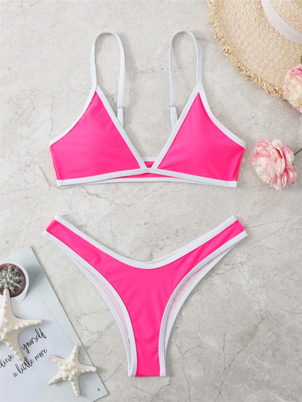 Delaney Women's Solid Color Bikini Sexy Sports Contrast Color Two-Piece Bikini
