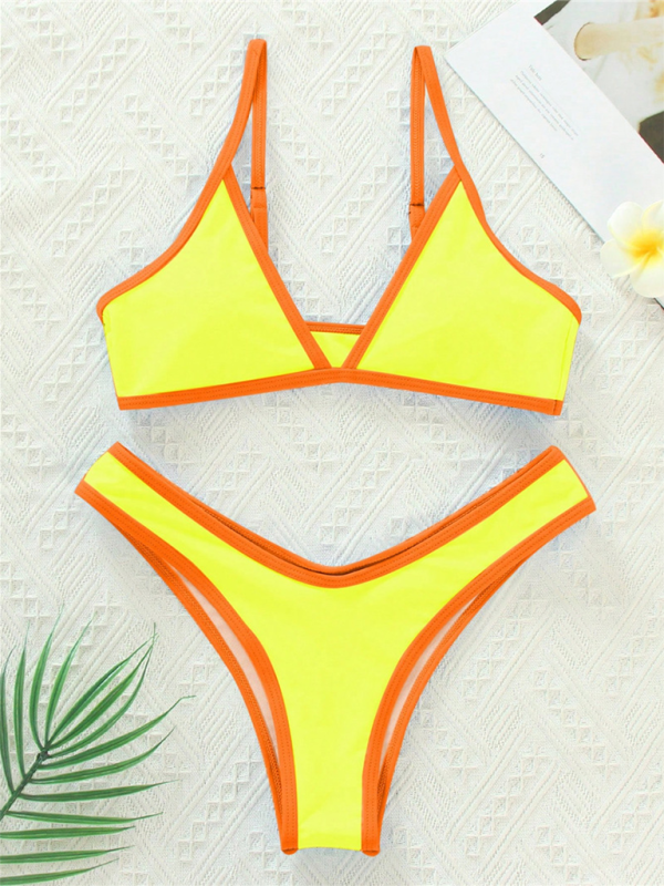 Delaney Women's Solid Color Bikini Sexy Sports Contrast Color Two-Piece Bikini