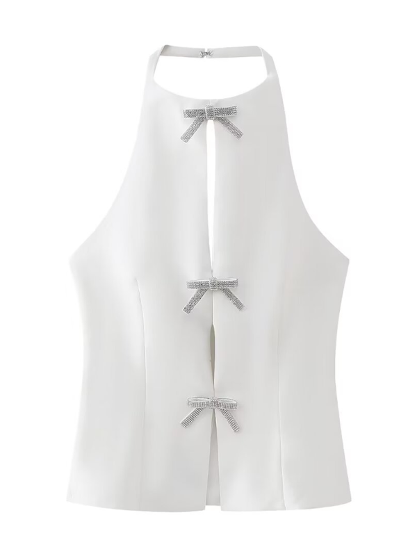 Charmaine Women's Fashionable Bow Decorated Halter Neck Vest Top