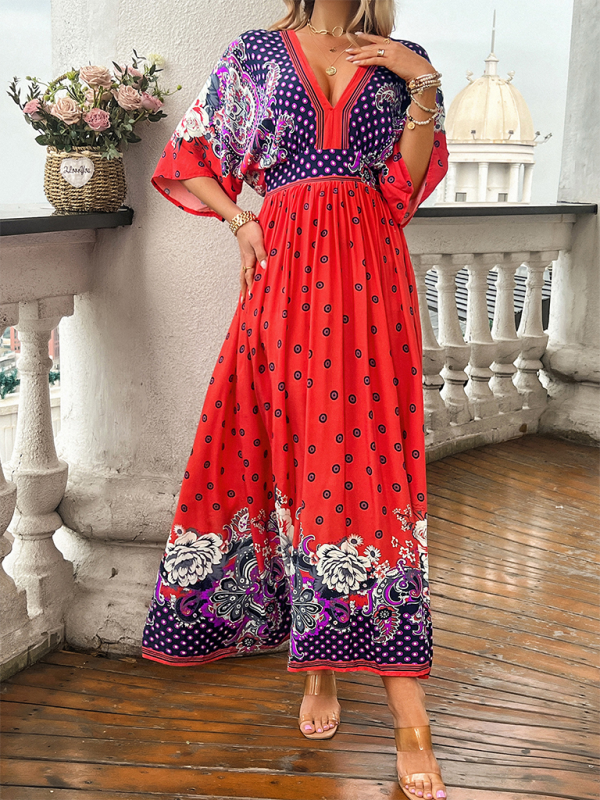 Katelyn Spring and Summer Casual Holiday Printed V-neck Long Skirt