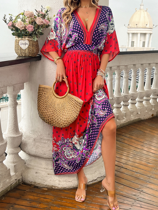 Katelyn Spring and Summer Casual Holiday Printed V-neck Long Skirt