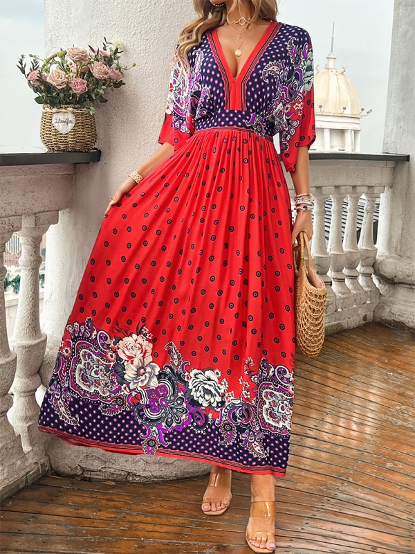 Katelyn Spring and Summer Casual Holiday Printed V-neck Long Skirt