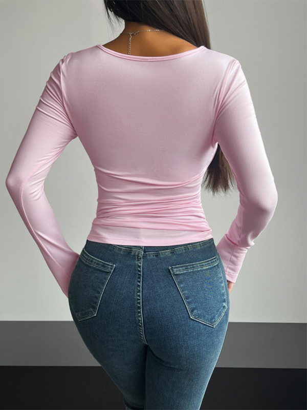 Reign New Square Neck Long Sleeve Pullover Tight Casual Fashion Top