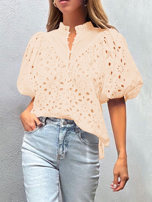 Deanna Women's New Style Puff Sleeve Embroidered Shirt