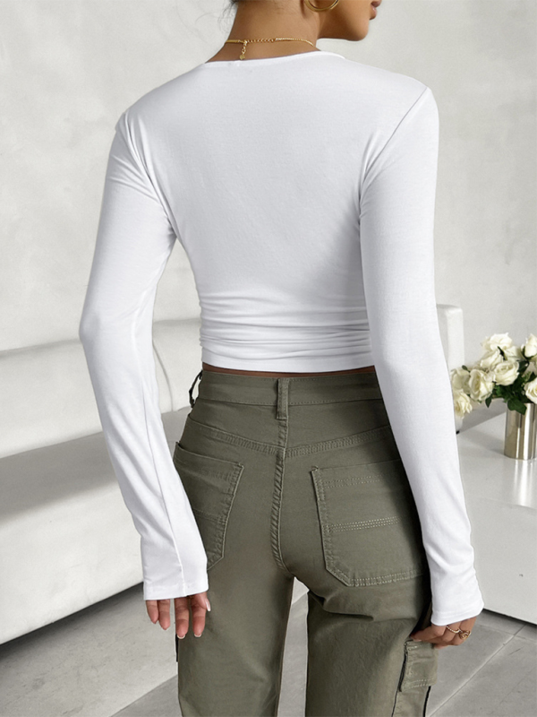 Cassandra New Round Neck Solid Color Slim Long Sleeve Top