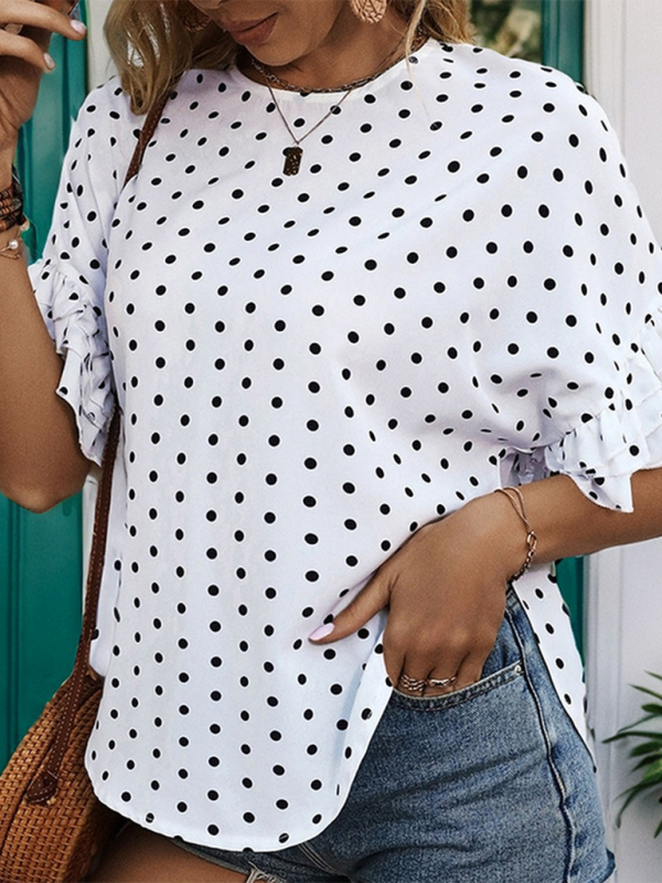 Kenna Women's New Summer Polka Dot Bat Sleeve Ruffle Shirt Top