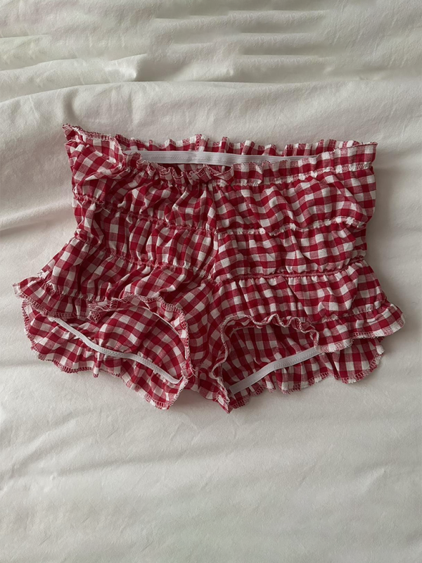 Adelina Casual Plaid Shorts Fashionable Lace Sexy Women's Low Waist Pants