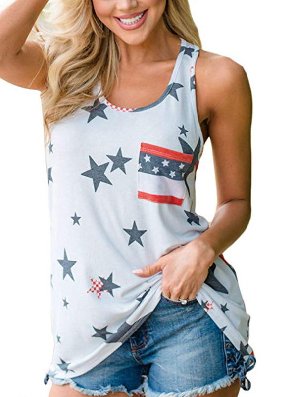 Delta Women's Independence Day Flag Print Loose Casual Tank Top