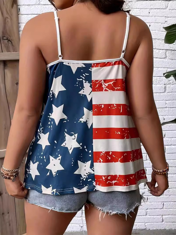 Delaney American Independence Day Flag Digital Print Off-The-Shoulder Tank Top