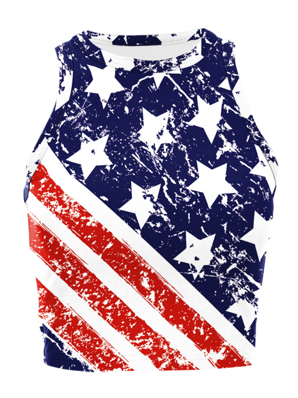 Deirdre American Independence Day Flag Digital Print Sleeveless Off Shoulder Tank Top