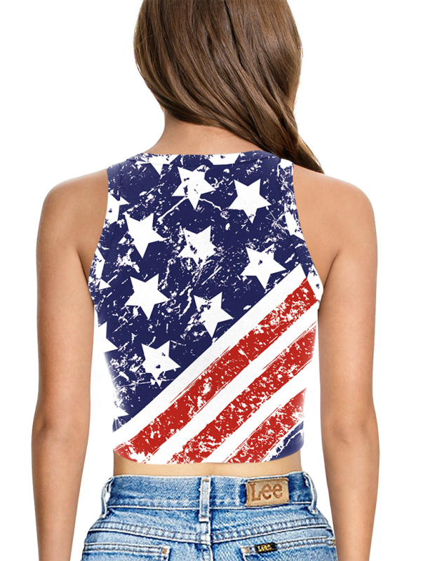 Deirdre American Independence Day Flag Digital Print Sleeveless Off Shoulder Tank Top