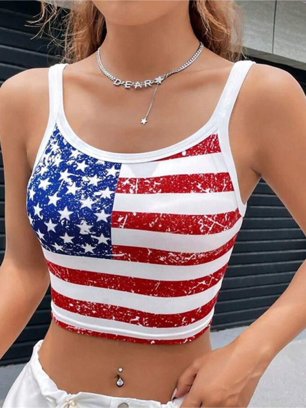 Elodie Independence Day Flag Print Short Slim Fit Y2K Navel-Baring Sexy Top