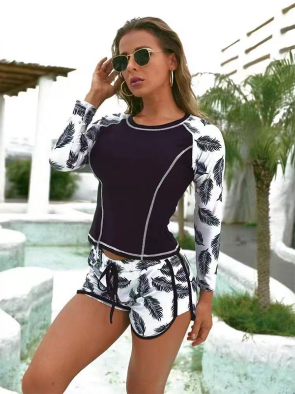 Belle Diving Surfing Suit Long Sleeve Fashion Sunscreen Printed Split Swimsuit Women's Clothing