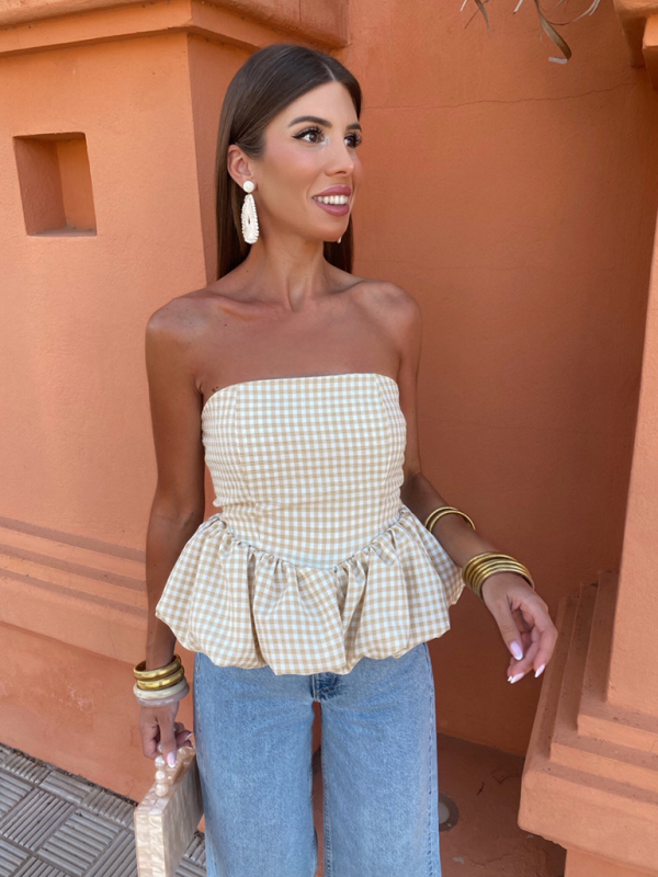 Elira New Women's Y2K Tube Top Splicing Sexy Bubble Top