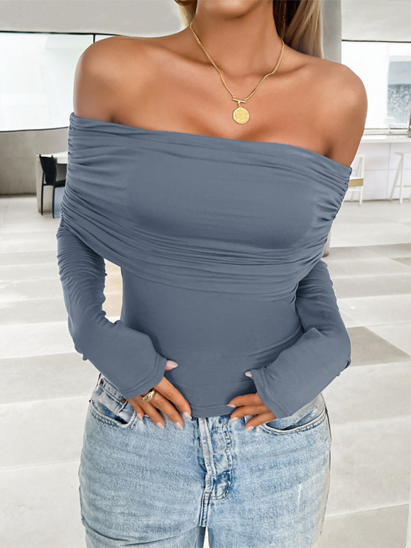 Genevieve Women's Casual Solid Color Pullover One Shoulder Top