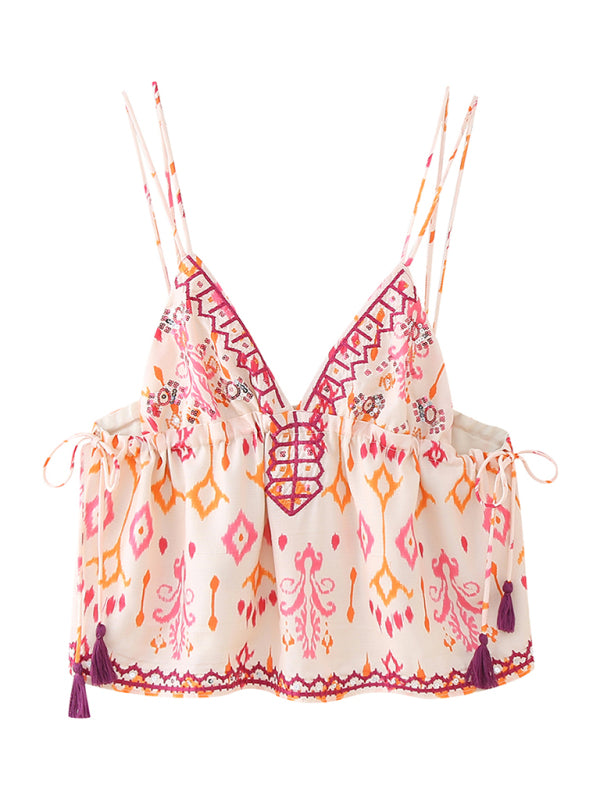 Eira V-Neck Camisole Top With Sequin Embroidery