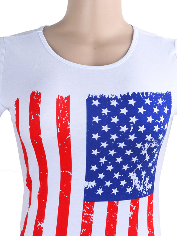 Donna Fashion Round Neck Slim Fit American Flag Short Sleeve Top