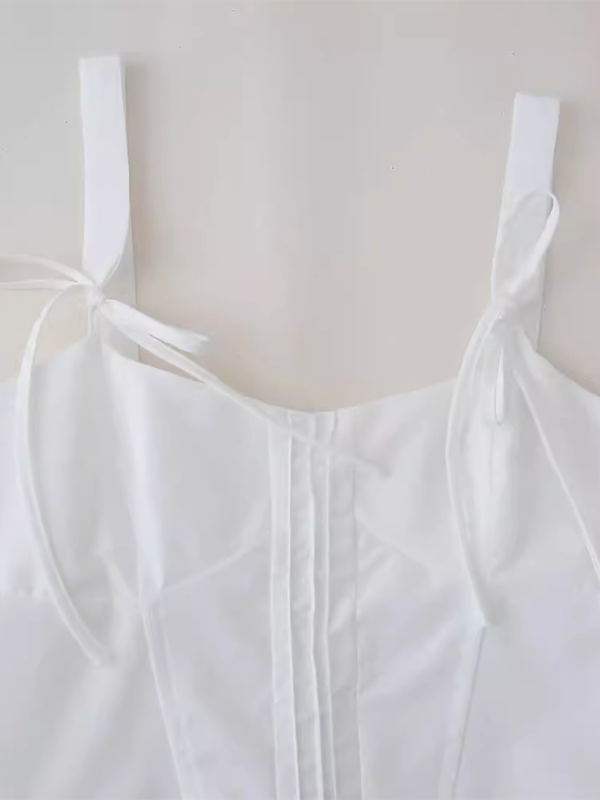 Elina New White Bow Slim Fit Camisole Top