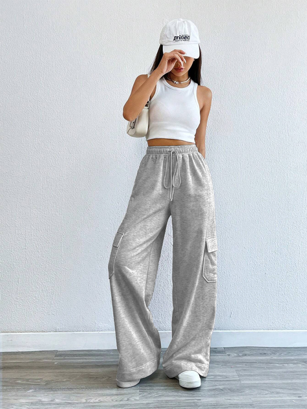 Jazlyn Workwear Wide-leg Casual Pants Casual Style High Waist Pocket Pants
