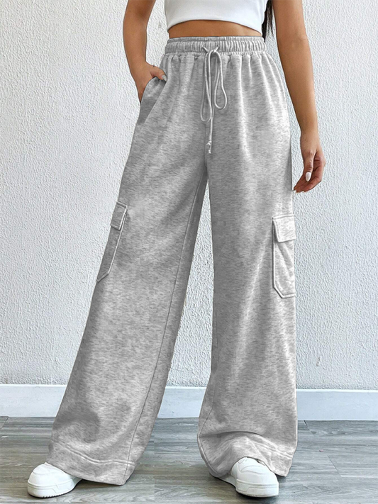 Jazlyn Workwear Wide-leg Casual Pants Casual Style High Waist Pocket Pants