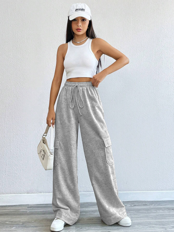 Jazlyn Workwear Wide-leg Casual Pants Casual Style High Waist Pocket Pants