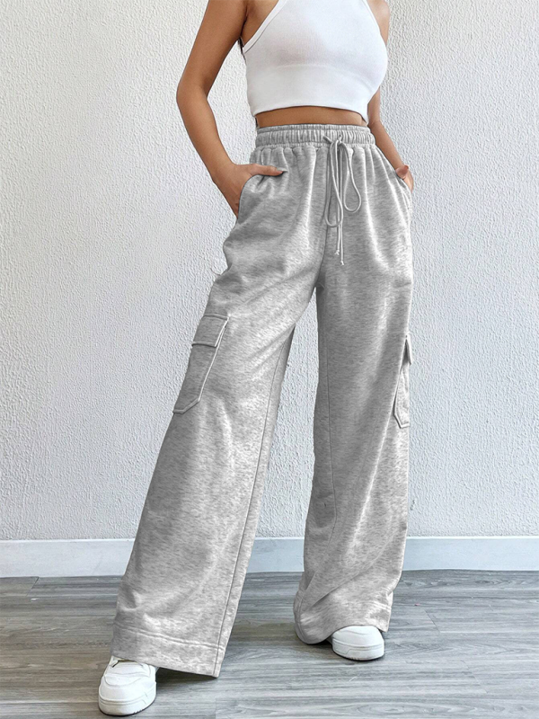 Jazlyn Workwear Wide-leg Casual Pants Casual Style High Waist Pocket Pants