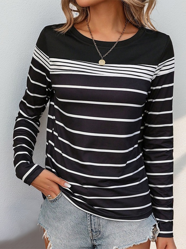 Angelia Ladies New Casual Striped Long-Sleeved T-Shirt