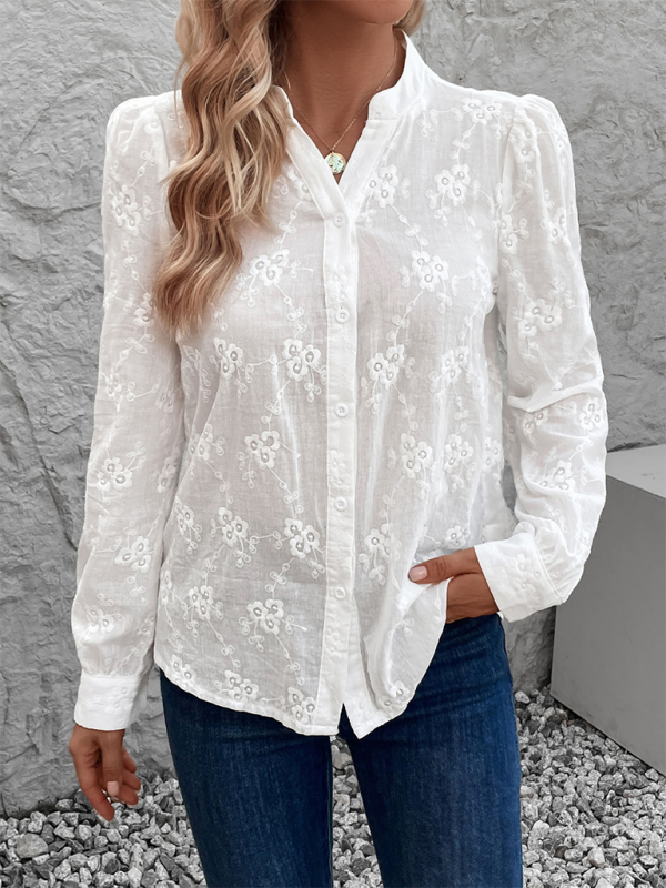 Selah Women's Cardigan Shirt Long Sleeve Hollow Lace Top Jacquard Shirt