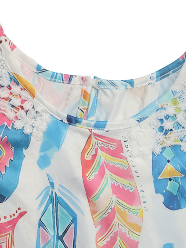 Candace New Style Splicing Lace Short-Sleeved T-Shirt Simple Temperament Basic T-Shirt