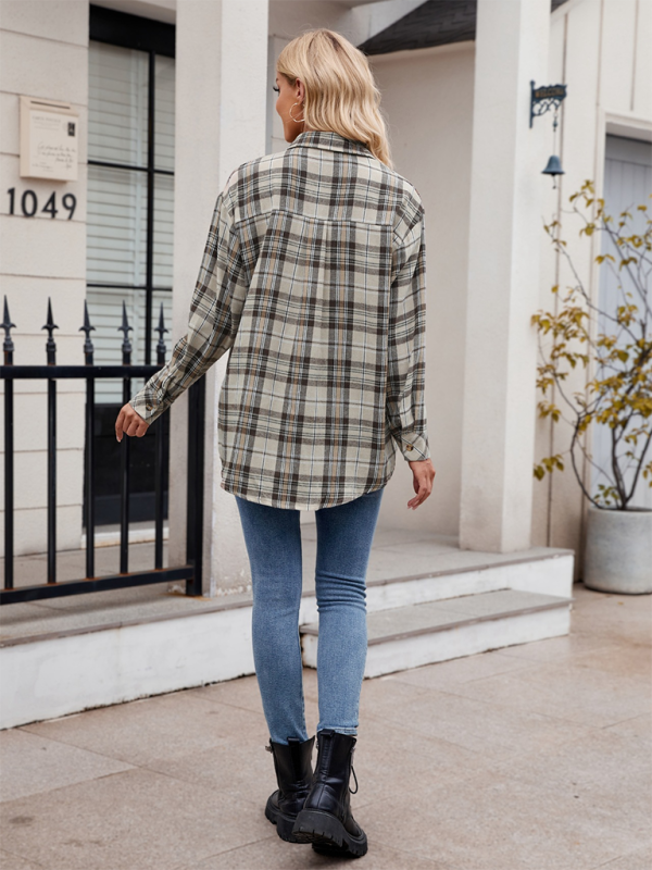 Estella Women's Casual Fashion Hot Girl Loose Plaid Shirt