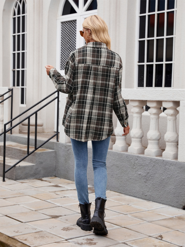 Estella Women's Casual Fashion Hot Girl Loose Plaid Shirt