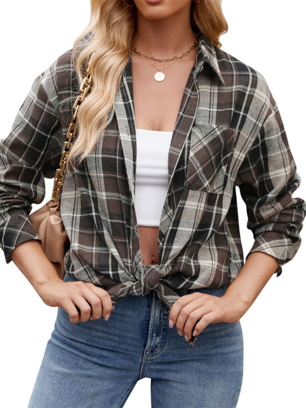 Estella Women's Casual Fashion Hot Girl Loose Plaid Shirt
