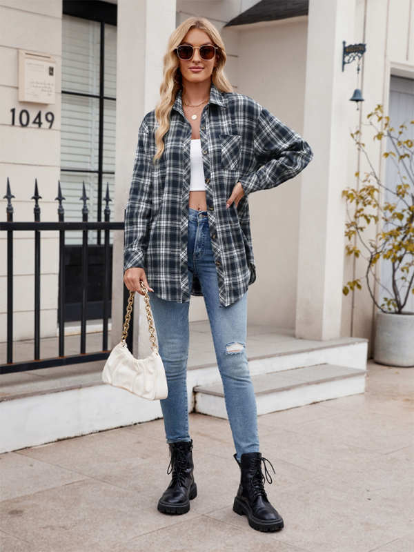 Estella Women's Casual Fashion Hot Girl Loose Plaid Shirt