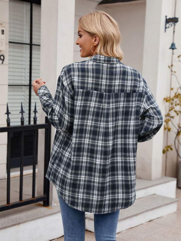 Estella Women's Casual Fashion Hot Girl Loose Plaid Shirt