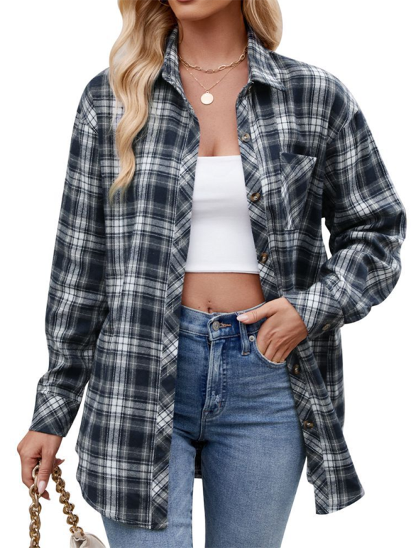 Estella Women's Casual Fashion Hot Girl Loose Plaid Shirt