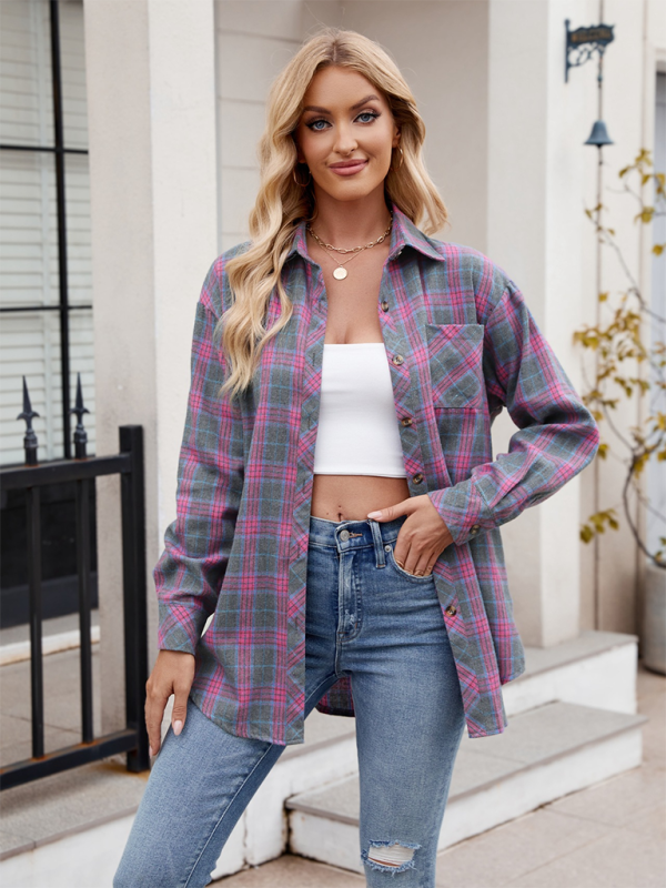 Estella Women's Casual Fashion Hot Girl Loose Plaid Shirt