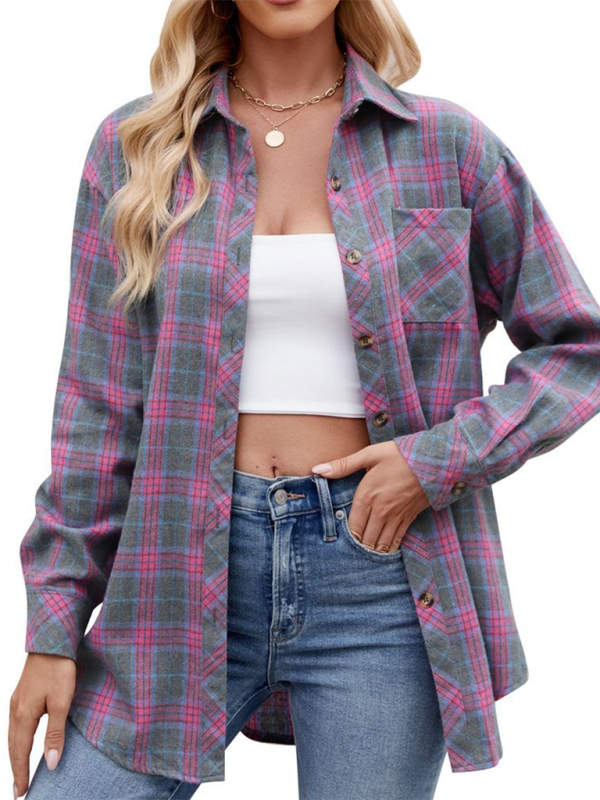 Estella Women's Casual Fashion Hot Girl Loose Plaid Shirt
