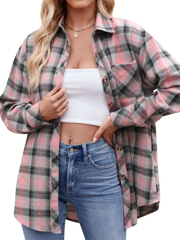 Estella Women's Casual Fashion Hot Girl Loose Plaid Shirt