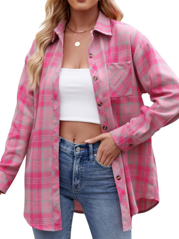 Estella Women's Casual Fashion Hot Girl Loose Plaid Shirt